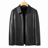 Genuine Leather Clothes Men's Stand Collar Luxury Leather Jacket Autumn and Winter plus Velvet Warm Leisure Simple Leather Coat