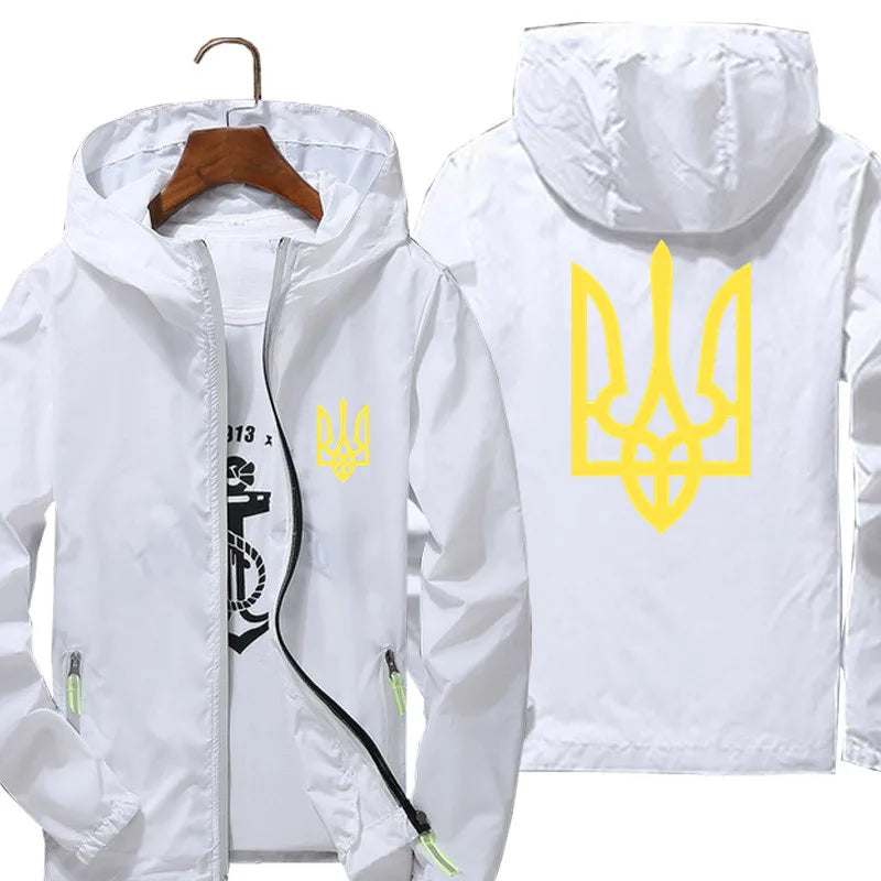 Men's Windbreaker Ukraine Ukrainian Logo Zipper Sports Pilot Thin Reflective Sunscreen Skin Ultra Light Jacket Coat Clothing 6XL