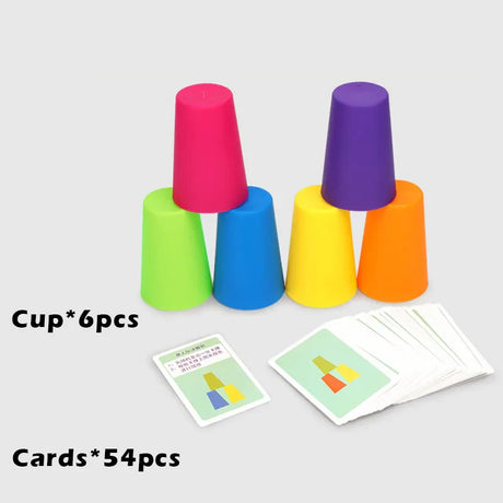 Kids Montessori Toys Stack Cup Battle Table Game with Card Educational Intellectual Enlightenment Color Cognition Logic Training