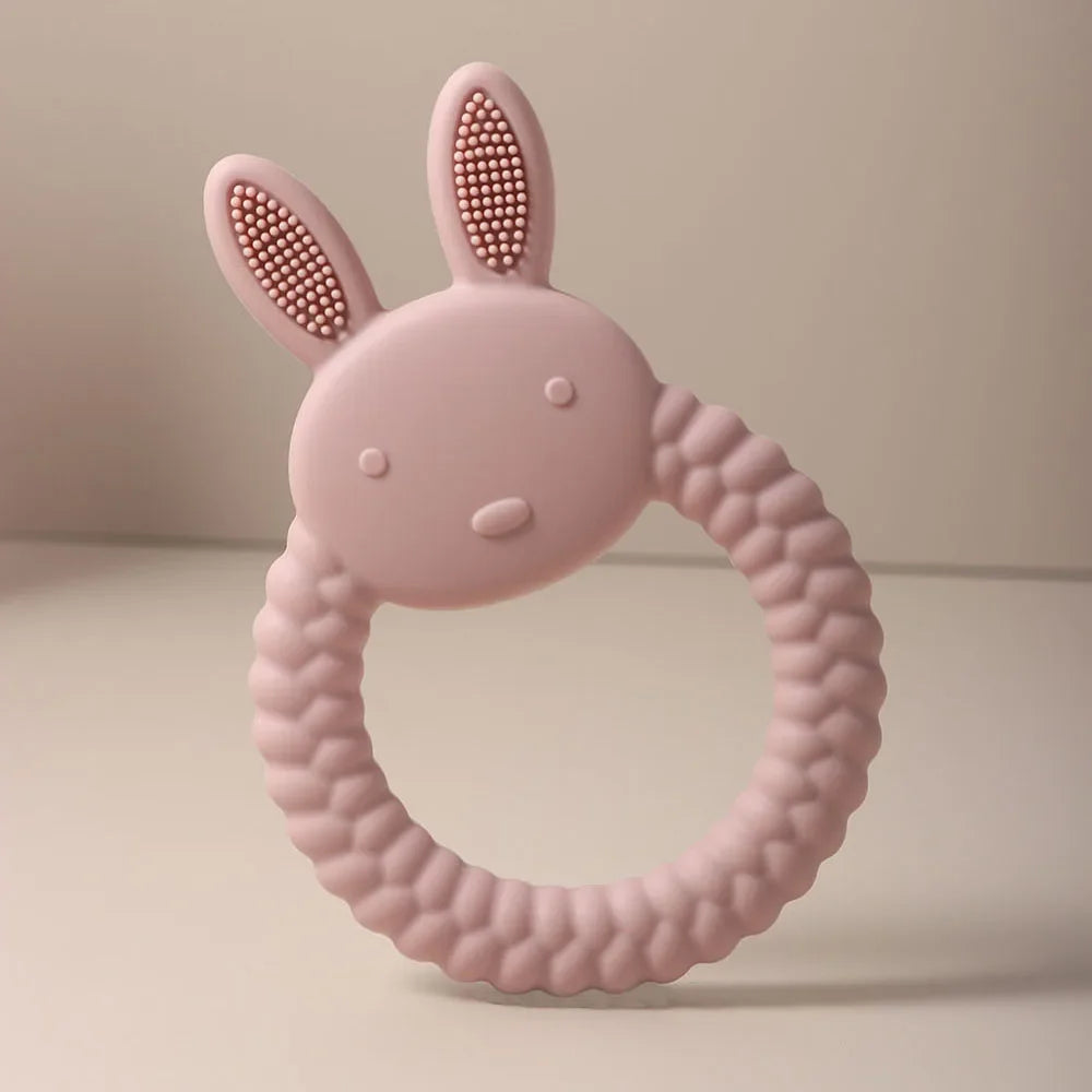 Cute Baby Rabbit Baby Toy Food Grade Safe Silicone Toothbrush Teether Toy Teething Set