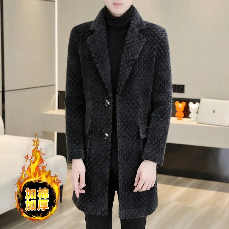 2023 High-end Feel Men Fashion Handsome All Woolen Coat Suit Collar Long Trench Coat Woolen Coat Thick Casual  Winter Jacket Men