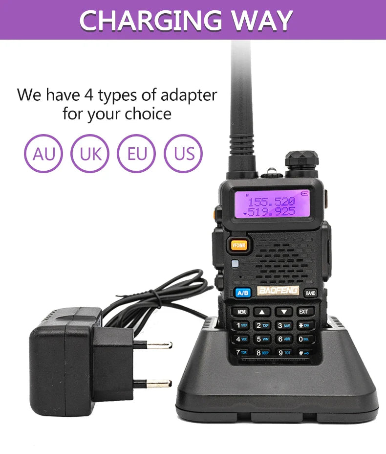 Baofeng UV-5R 8W True High Power 8/5W Powerful Walkie Talkie Long Range 16km Dual Band Two Way Radio CB Portable UV5R Hunting