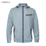 CORBONA 2024 New Men Lightweight Jacket Spring Summer Windproof Coat Trip Fashion Casual Outdoor Longsleeve Detachablehat Parka