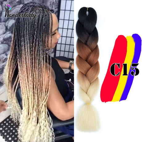 WonderLady 255 Color Long Colored Braiding Hair Jumbo Braids DIY Hairstyle Ombre Synthetic Hair Extensions For Women Braiding