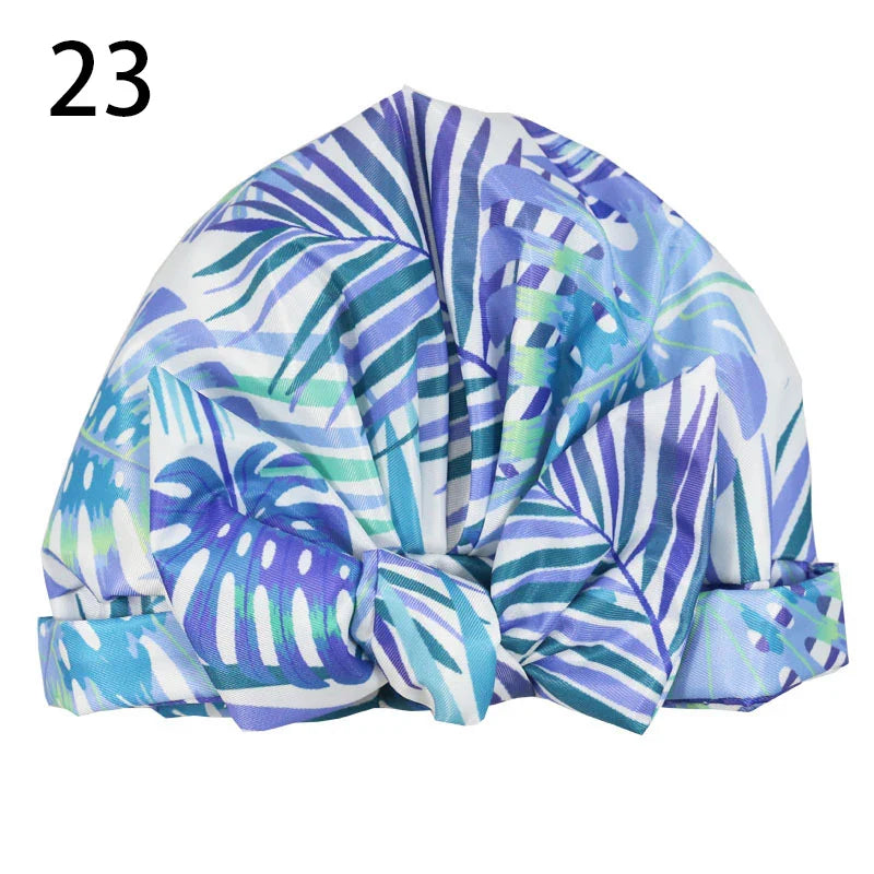 Waterproof Leopard Print Cap Elastic Bow Nightcap Women Satin Hair Bonnet Silk Sleeping Cap Bathroom Shower Accessories Supplies