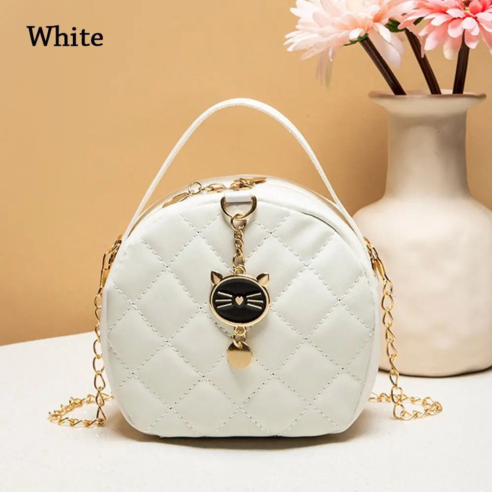 Women Chain Shoulder Bags Round Handbags Ladies Cute Cat PU Leather Female Crossbody Messenger Bag