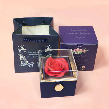 New Rotation Rose Jewelry Gift Box Valentine's Day Marriage Acrylic Ring Boxes Necklace Storage Rose Jewelry Display Rack