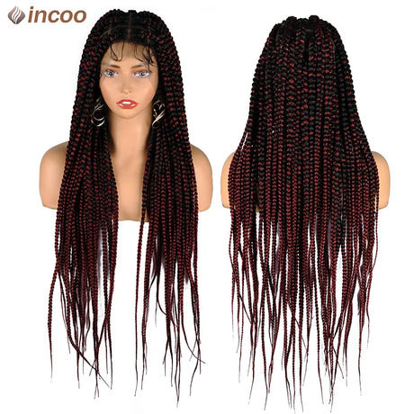 Jumbo Knotless Box Braids Wig For Black Women Synthetic Cornrows Wig Faux Locs Dreadlocks Full Lace Front Wigs Tribal Braides