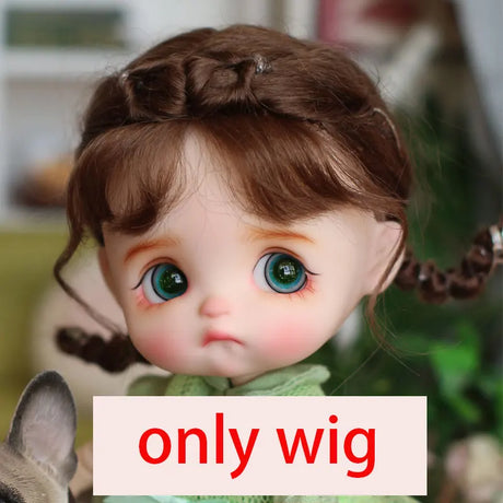 Doll Wig Bangs Ponytail Curly Soft Mohair Wig Suitable for Ob11, 1/12bjd, 1/8BJD Doll Wig Doll Accessories