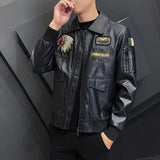 2023 New Casual Motorcycle Windbreaker Zip Lapel Collar Faux Leather Jacket Men Slim High Quality Fashion Men's Coat Streetwear