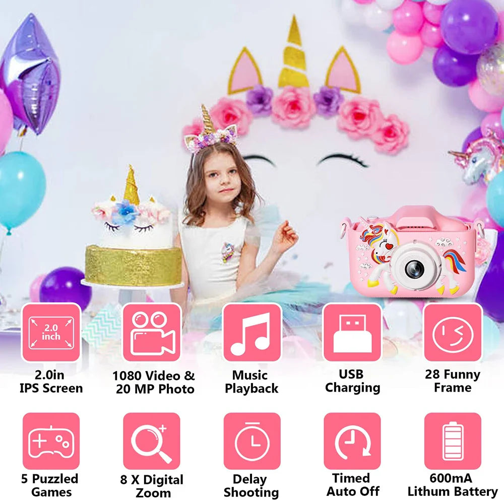 Kids Camera Toys Cute Horse Unicorn 32MP1080P HD Digital Camera for Toddler Kid Christmas Birthday Festival Children Gift