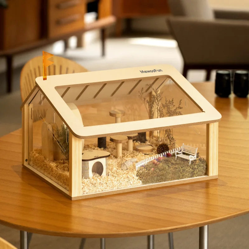 Hamster Cage Oversized Wooden Hamster House and Habitats Acrylic Viewing Cage Breeding Nest Supplies Small Animals Houses