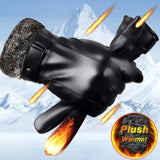 Fleece Leather Gloves Men's Winter Autumn PU Linings Cashmere Warm Sports Male Driving Mittens Waterproof Tactical Glove Guantes