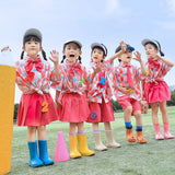 Children Performance Costume Rose Red Plaid Shirt Shorts Skirt School Kindergarten Sports Meet Cheerleading Uniforms Street Wear