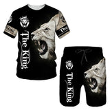 2023 Men T-shirt Set Tracksuit Training Wear Lion Pattern T-Shirt Shorts Casual Suit Oversized 2 Piece Set Sports Men Clothes