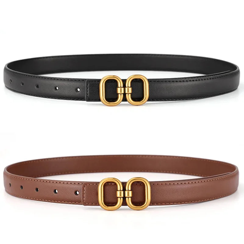 New Women's Fashionable Famous Brand Design Buckle Thin Belt, PU Leather Denim Belt As A Gift For Mothers And Girlfriends