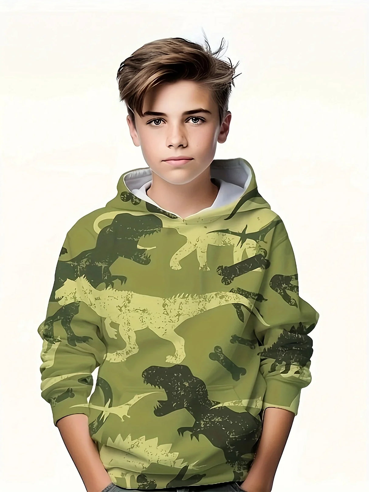 3D Dinosaur Pattern Kid's Hoodie, Trendy Long Sleeve Top, Boy's Clothes For Spring Fall Winter