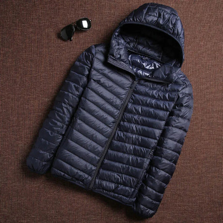 Spring Autumn Fashion Brand Ultra Light Duck Down Jacket Mens Korean Streetwear Feather Coat Hooded Down Jacket Warm Men Clothes