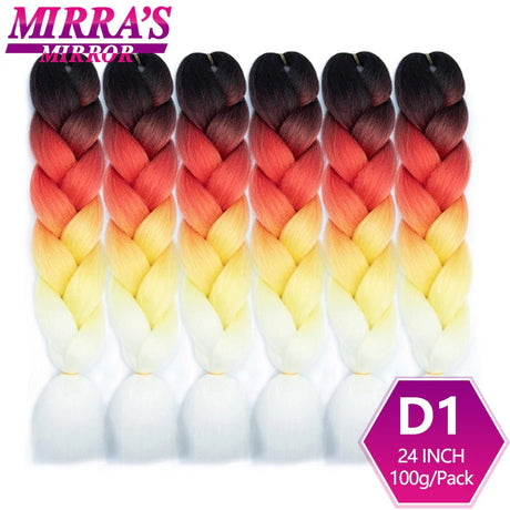 24inch Jumbo Braids Synthetic Hair For Box Braid Ombre Braiding Hair Extensions Three Tone Black Brown Blue Pink Mirra’s Mirror