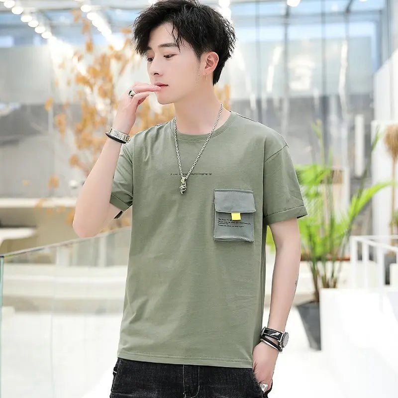 2024 New fashion Men's Pure Cotton Trendy  Long sleeved  Solid Color Boy's Customized T-shirt  5630