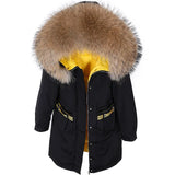 Maomaokong 2022 Real Fur Down Jacket Women Long Coat Warm Outwear Big Fur Collar Luxury Female Clothes Parkas Puffer Jacket