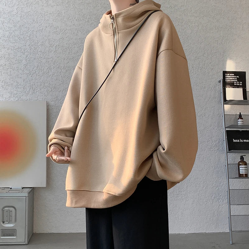 Turtleneck Hoodie Zipper Pullovers Streetwear Hip Hop Hooded Sweatshirt Men Clothing Korean Couples Harajuku Coat