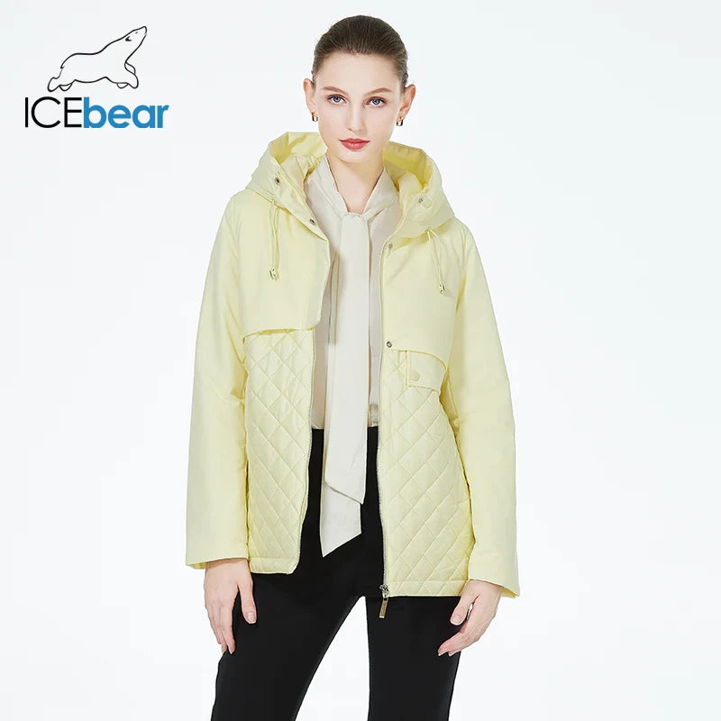 ICEbear 2023 New Women Casual Short Jackets Hooded Windproof Female Spring Autumn Parka Long Sleeve Thin Padded Coat GWC3570I