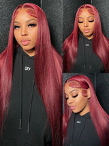 Burgundy 13x6 HD Lace Frontal Human Hair Wig Straight Red 13x4 Lace Front Human Hair Wigs For Women Pre Plucked 99J Colored Wig