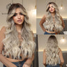 Blonde Unicorn Ombre Brown Blonde Synthetic Wig Long Wavy Wigs with Bangs Daily Cosplay Party Use Heat Resistant Fiber for Women