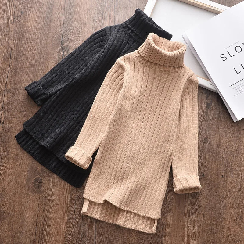 New Christmas Pure Color Fall Winter Boy Girl Kid Thick Turtleneck Shirts High Collar Pullover Sweater Long Sweater