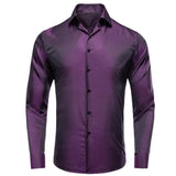 Lilac Mauve Lavender Purple Silk Mens Shirts Luxury Lapel Long Sleeve Dress Shirt Jacquard Blouse for Male Wedding Business Prom