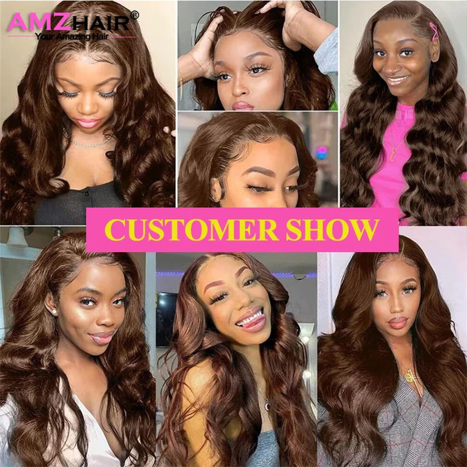 HD Transparent 30 Inch Chocolate Brown Colored Lace Front Wig Body Wave 13X4 Dark Brown Lace Frontal Human Hair Wigs For Women