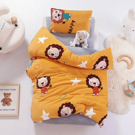 3pcs Cartoon Cotton Crib Linen Kit Baby Coral Fleece Bedding Set Includes Pillowcase Bed Sheet Duvet Cover Without Filler  CP11