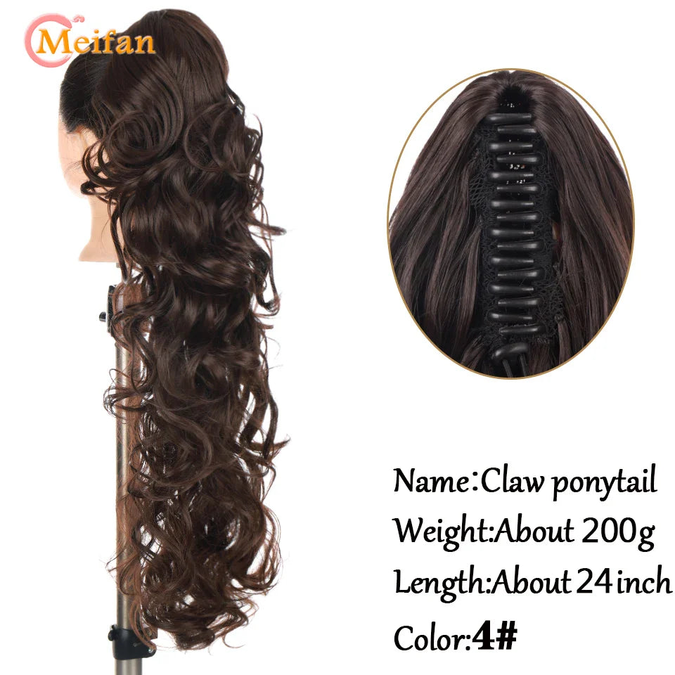 MEIFAN Long Synthetic Wavy Clip in Hair Ponytail Hair Wigs Extensions Style Claw Pony Tail Hairpiece for Women Cosplay Party