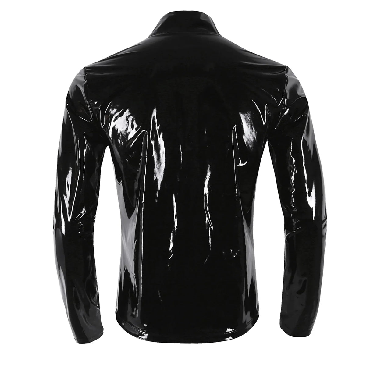 Men Wet Look Patent Leather Coat Long Sleeve Front-Zip Shiny Metallic Tops Fashion Man's Jackets Moto Biker Nightclub Clubwear