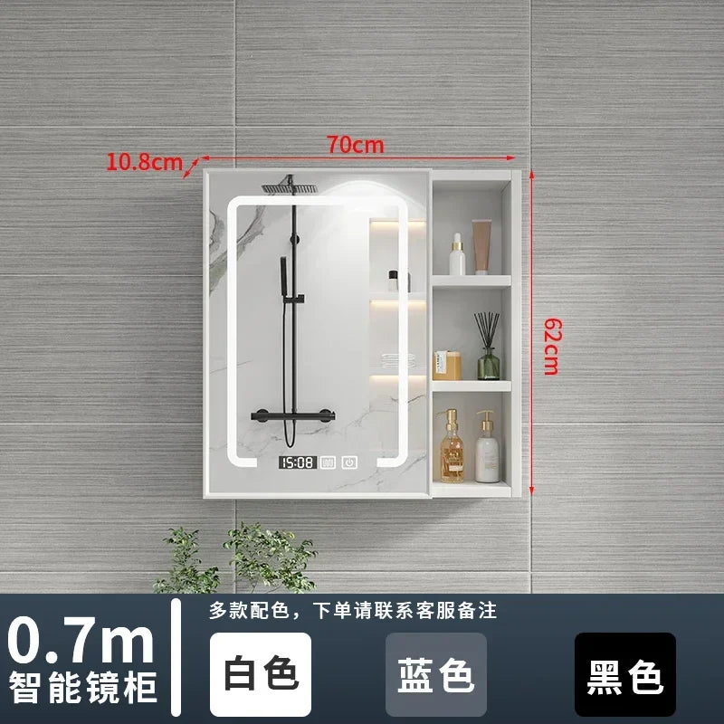 Italian Aluminum Alloy Smart Bathroom Mirror Cabinets Luxury Home Furniture Locker Wall-mounted Makeup Mirror with Storage Shelf