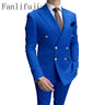 Fanlifujia Store Navy Men Party Tuxedos 2 Pieces Latest Peak Lapel Men Suits Gold Buttons Fashion Style Suits Double Breasted