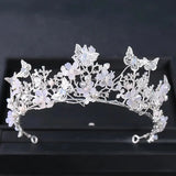 Handmade Bridal Pearl Rhinestone Crown Tiara Butterfly Floral Crown Wedding Gift Floral Design Crown Hair Accessories