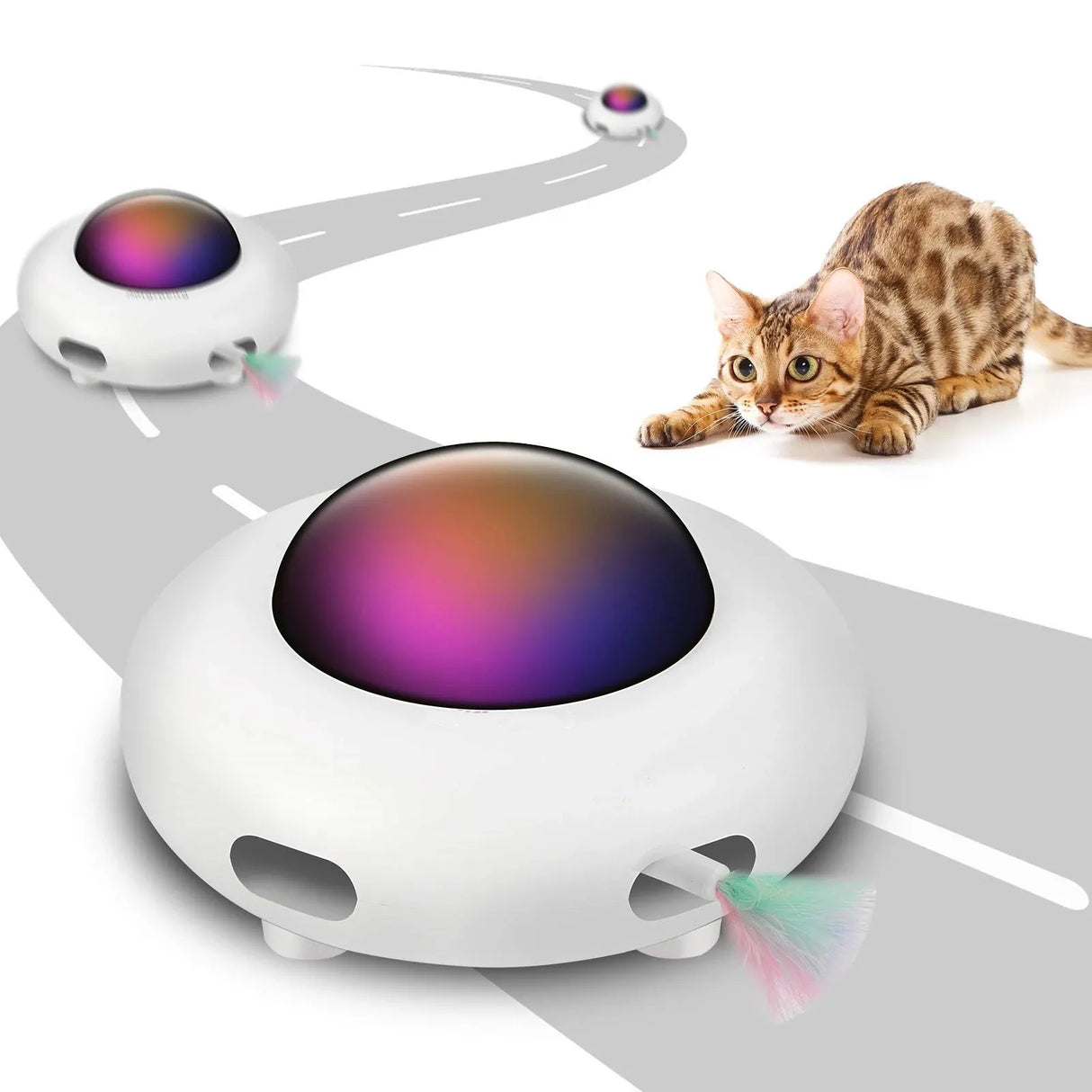 Smart UFO Interactive Cat Toy for Indoor Rotating Feather Electronic Cat Toy Smart Auto Shut-Off Random Moving USB Charging