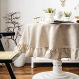 French Romantic Simple Ruffle Tablecloth Cotton Linen Table Cover American Round Tea Table Literary Retro Party Decoration