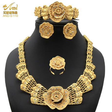 ANIID Indian Jewellery Set Party Wedding Dubai Gold Color Jewelry For Women Necklac Bracelet Earring Gift Nigeria Ethiopian