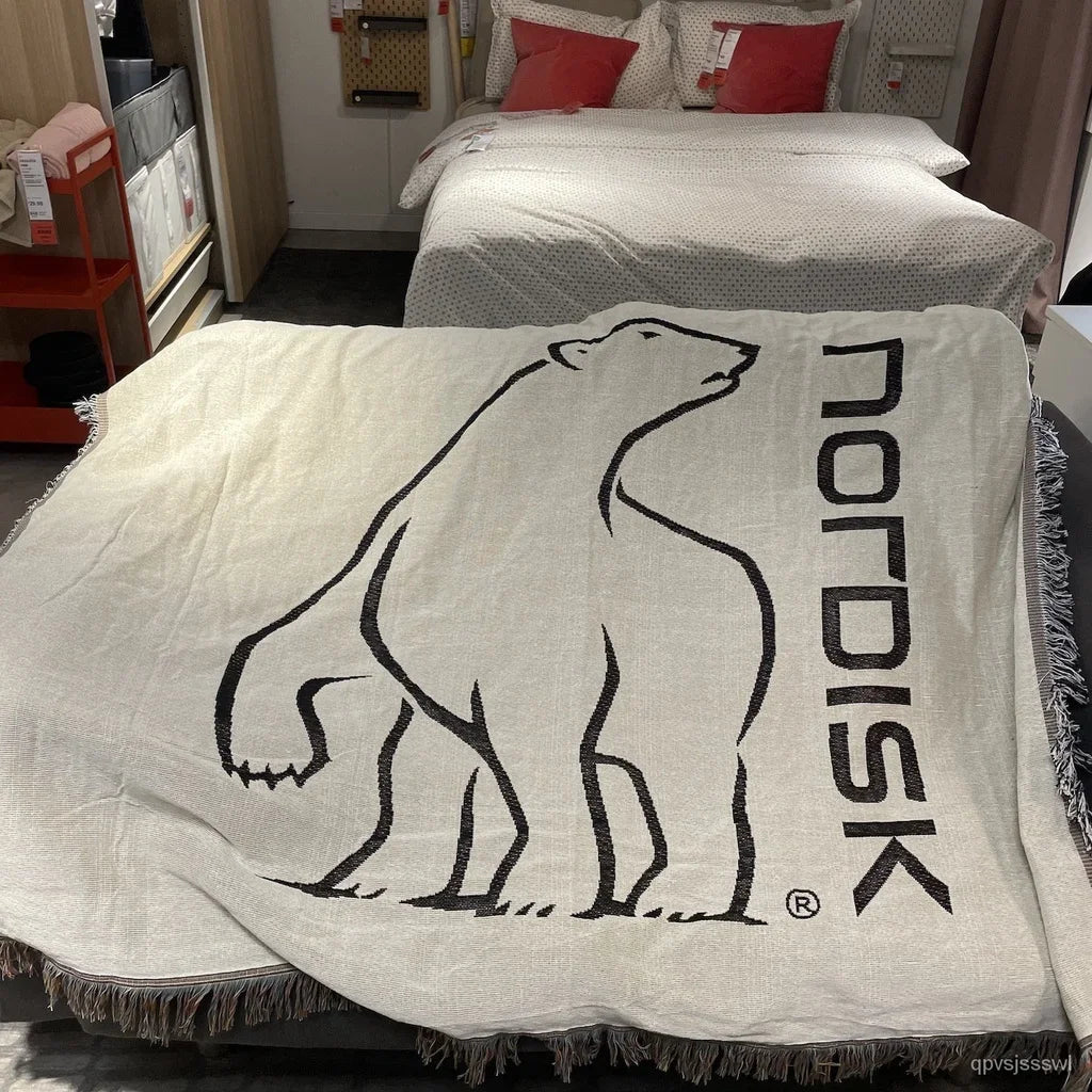 Nordisk Blanket Camping Outdoor Picnic Throw Blanket White Bear Blankets for Beds Home Decorations With Tassel Sofa Cove Textile