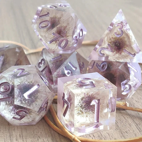 MINI PLANET Resin Dice With Sharp Edge For Dice Set Of 7 pcs Polyhedral Handmade Dice TTRPG Game D&D Dice Box Set