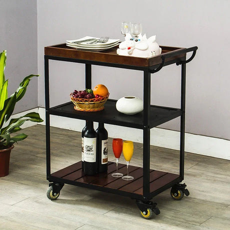 Utility Storage Trolley Kitchen Rolling Shelf Solid Wood Storage Trolley Organizer Wheel Restaurant Furiture