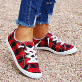 Women'S Plaid Canvas Shoes Lace Up Vulcanize Soft Ladies Autumn Loafers Athletic Running Flat Shoes Sneakers Zapatillas De Mujer