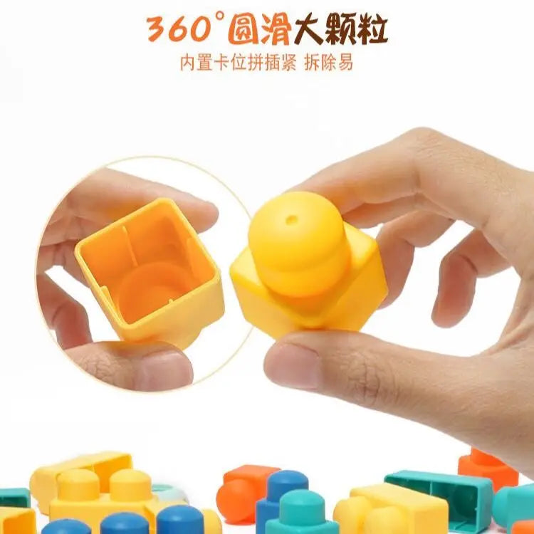 DIY Baby Soft Rubber Big Particle Bricks Model Toys Cute Building Blocks Early Educational Toy Safe and Non-toxic for Children