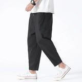 100% Cotton Summer Casual Pants Man Trendy Japanese Cropped Pants Loose Pants Men 5xl