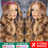 HD Highlight Wig Human Hair Brown Lace Front Human Hair Wigs For Women Honey Blonde 360 Body Wave Full Lace Frontal Wig Glueless