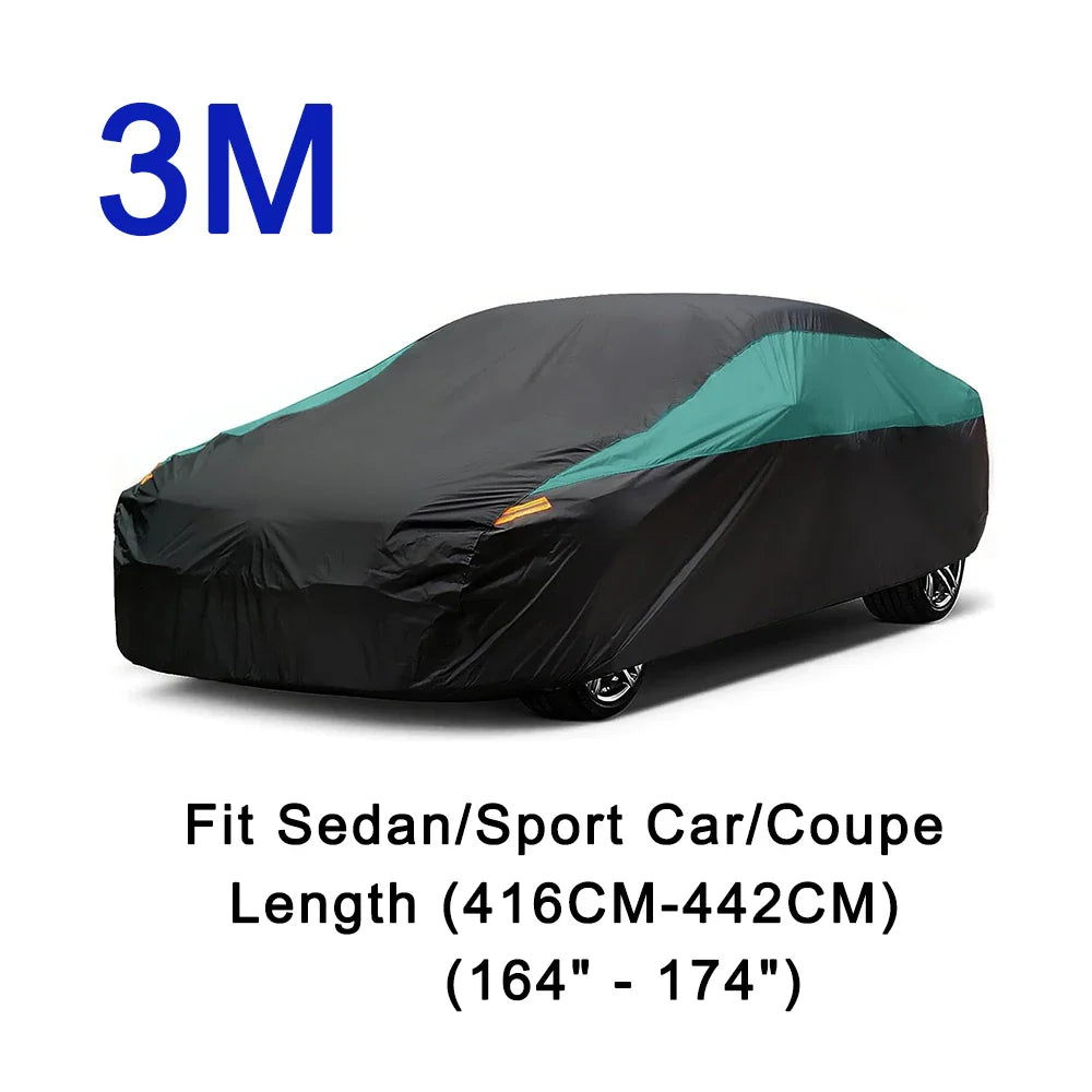 Universal Full Car Covers Outdoor Waterproof Sun Rain Snow UV Protection Black Green Splicing Color Cover Fit SUV/Sedan/Hatchbac