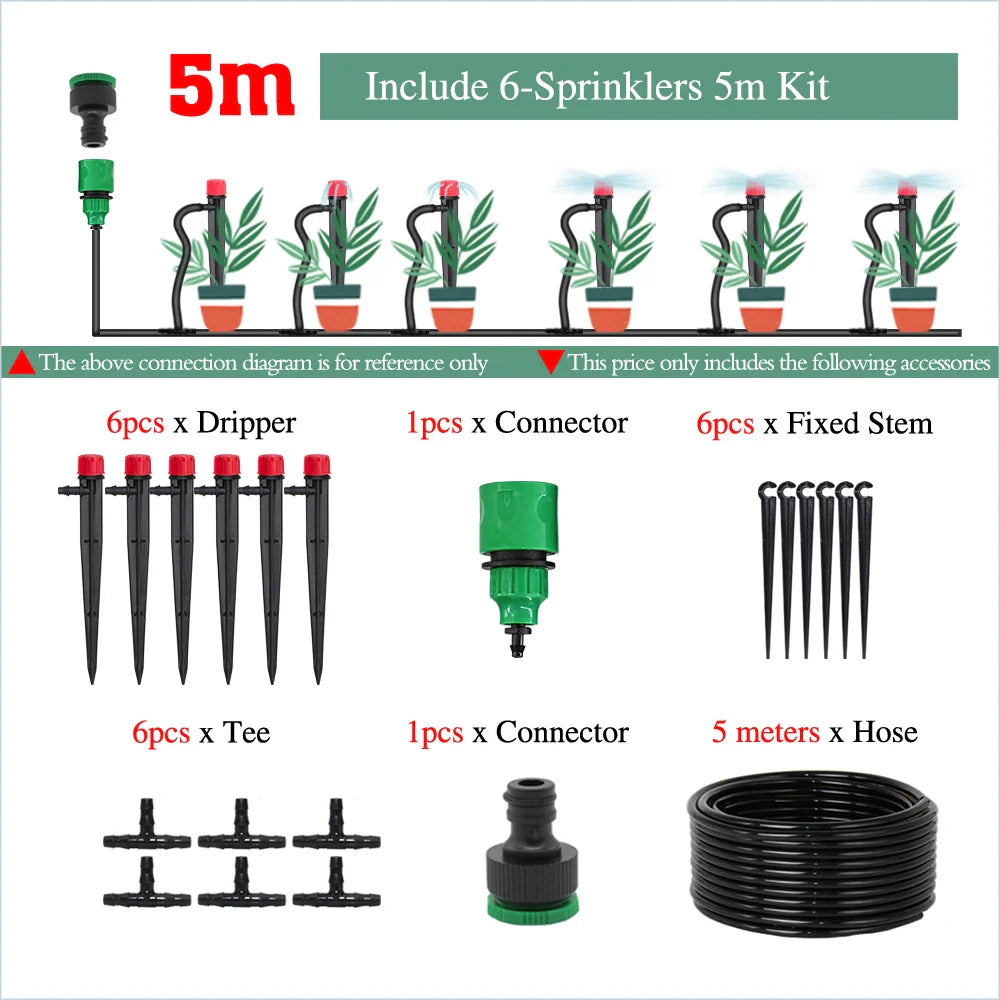 50-5M Garden 13cm Sprinkler Drip Wateing Systems Smart Timer 1/4“ Hose Automatic Irrigation Equipment for Greenhouse Bonsai Yard